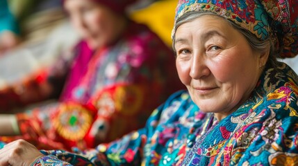 Fototapeta premium Elderly Woman in Traditional Embroidered Clothing