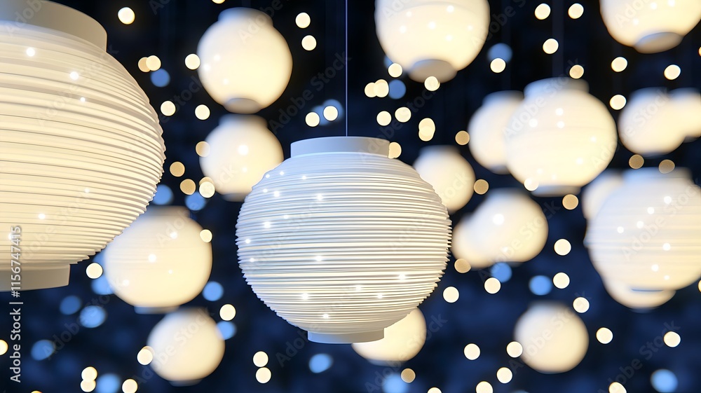 Aufkleber festive lanterns with glowing particles and traditional prosperity symbols in a clean text friendly 