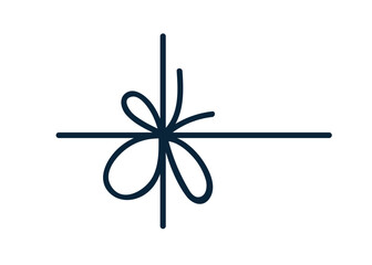 Bow knot from string ribbon. Decorative adornment, decor for gifts and presents. Cord, rope tying with festive loops. Lace, twine decoration. Vector illustration isolated on white background