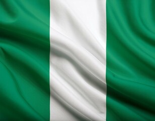 Obraz premium Nigeria national flag waving in the sky behind the tree. The flag blow in beautiful sunlight. Nigeria national flag for independence day.