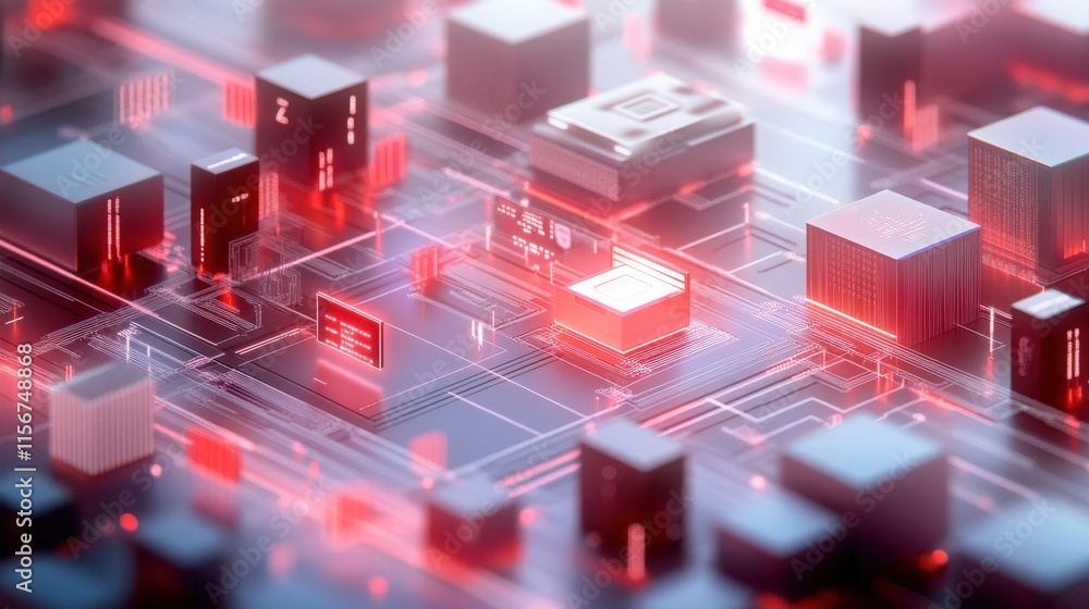Aufkleber abstract representation of futuristic technology with microchips and glowing circuits in a vibrant d