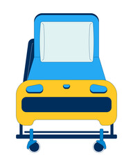 Front view of hospital bed with adjustable backrest 2D cartoon object. Medical furniture with rolling wheels for mobility isolated element flat vector clipart on white background. Spot illustration