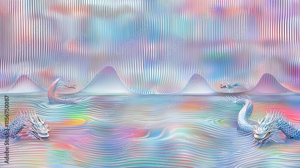 Aufkleber captivating holographic chinese new year digital background featuring shimmering effects glowing dra