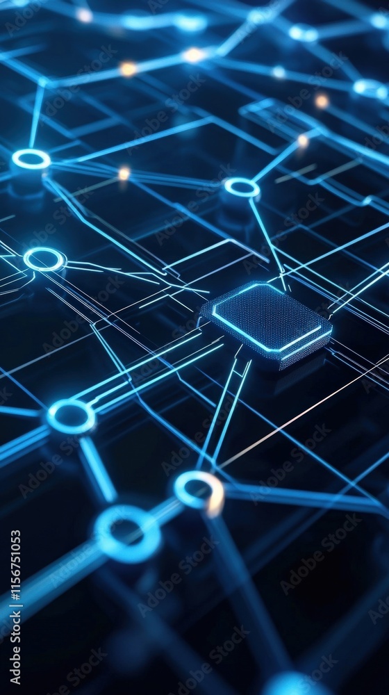 Aufkleber futuristic digital circuit board illustration with glowing lines and nodes representing advanced tec