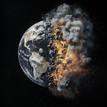 planet earth with one half destroyed and one half preserved earth day concept environment preservation concept
