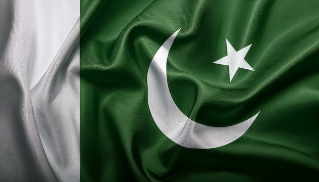 Pakistan flag wavering in beautiful clouds with building skyline. The flag fadding in the clouds. Pakistan national flag for independence day.