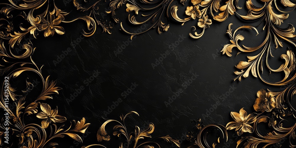 Poster elegant black and gold baroque floral background with ample space for custom text and design element