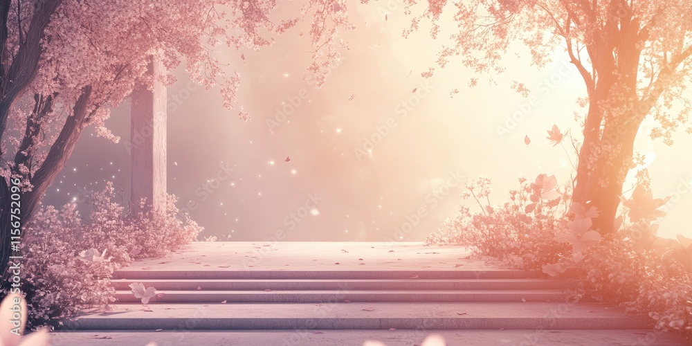 Poster enchanting romantic fantasy background with ethereal trees and soft lighting ideal for text and crea