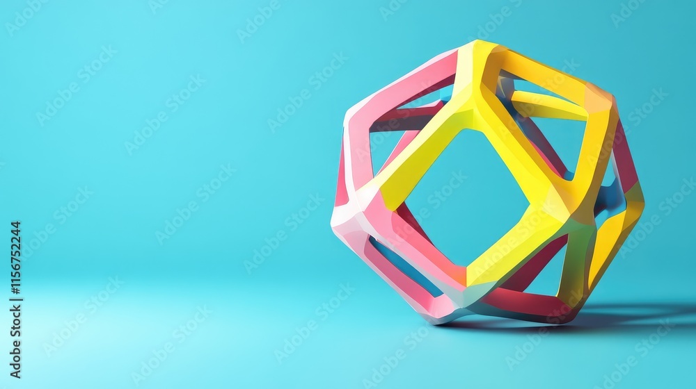 Poster colorful dihedral symmetry demonstration using a decahedron against a vibrant blue background with s