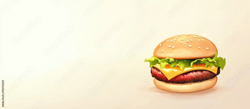 Poster mouthwatering large hamburger with fresh ingredients and ample space for customizable text in a mini
