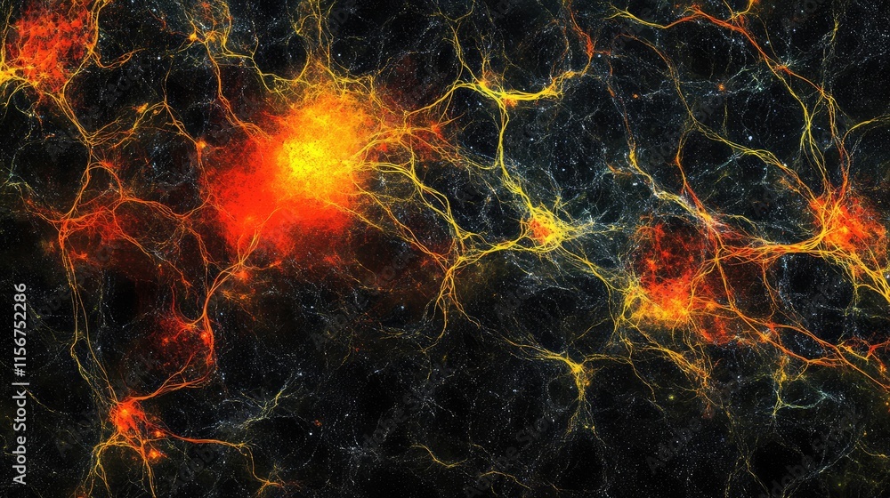 Poster vibrant neural network illustration with electric synapses and space for text integration