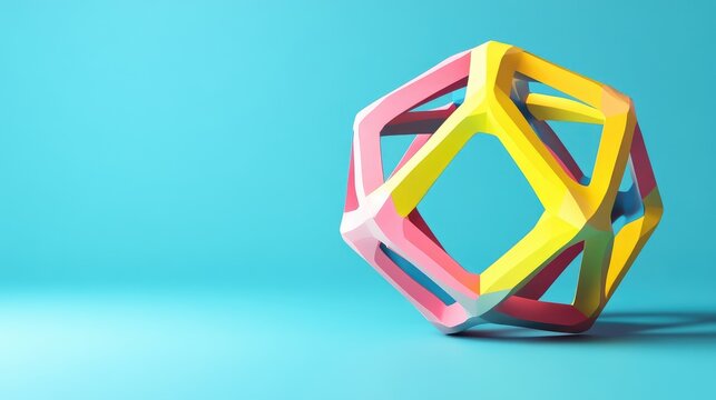 Colorful dihedral symmetry demonstration using a decahedron against a vibrant blue background with space for text and design elements.