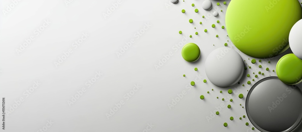 Poster geometric shapes with green and gray circles on a minimalist background creating space for text and 