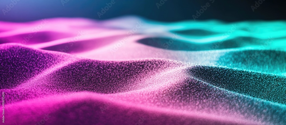 Poster neon green and purple sand texture background with smooth waves and empty space for custom text over