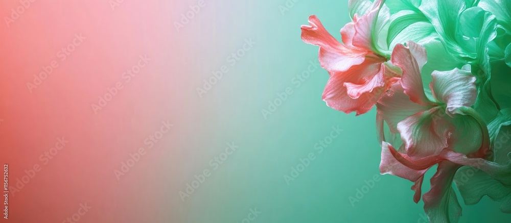 Poster elegant orchid flower portrait with green and pink gradient background featuring ample copy space fo