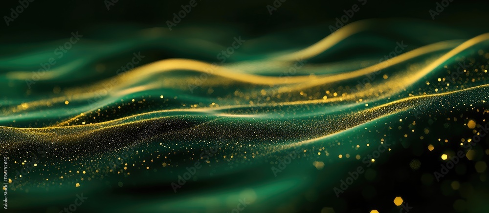 Poster green and gold abstract waves with bokeh effect for text space elegant background design for creativ