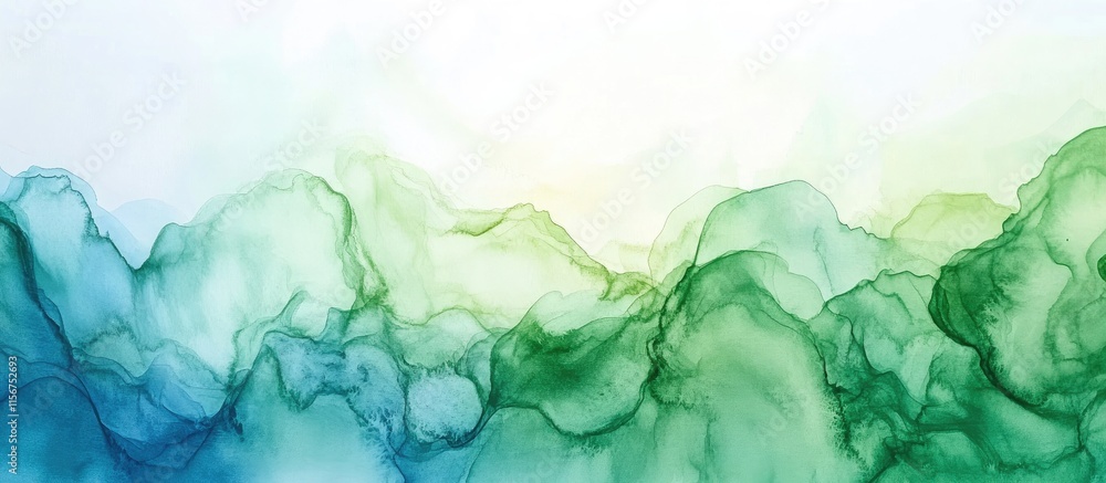 Poster watercolor abstract texture of ocean waves in green and blue hues with calm sky marble effect and op