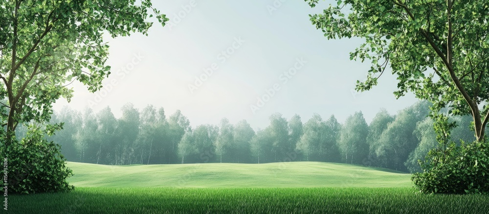 Aufkleber serene green archery backdrop with lush trees and open field ideal for text overlay or nature inspir