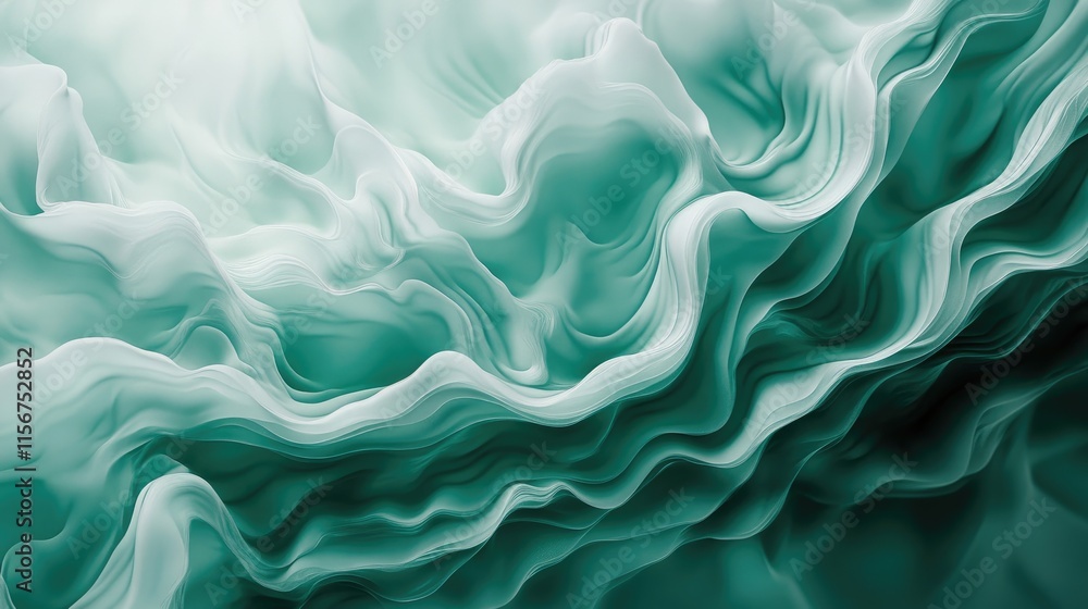 Poster fluid green abstract background with soft curved waves and flowing texture for creative design and v