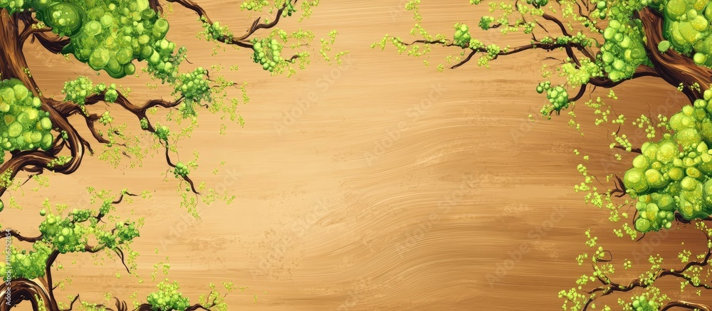 Poster lush tree branches with green algae background nature scene featuring empty space for text or promot