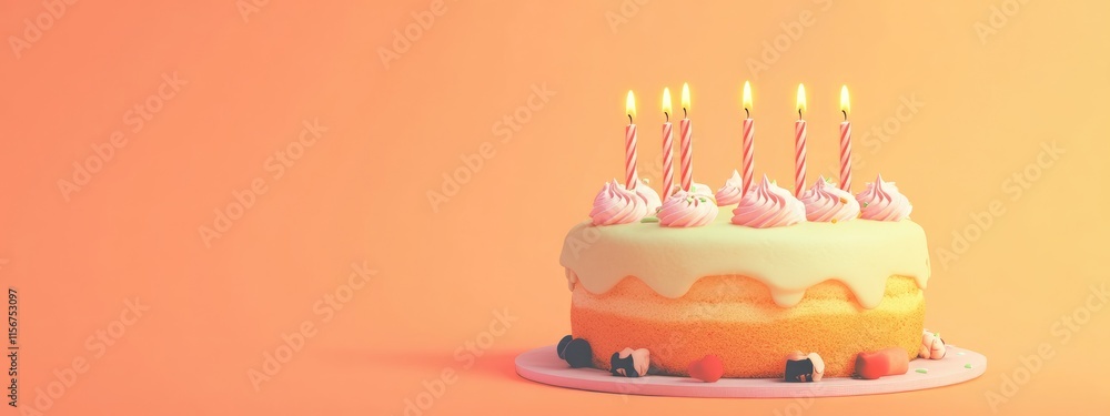 Aufkleber dog birthday cake with seven candles on a simple background and space for custom text message