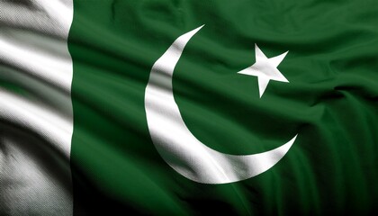 Pakistan flag wavering in beautiful clouds with building skyline. The flag fadding in the clouds. Pakistan national flag for independence day.