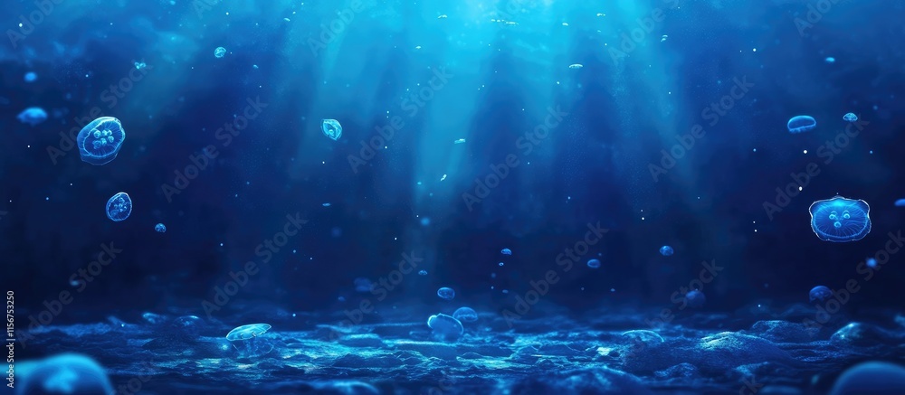 Aufkleber illuminated jellyfish in deep ocean waters with ethereal lighting and ample space for text or graphi