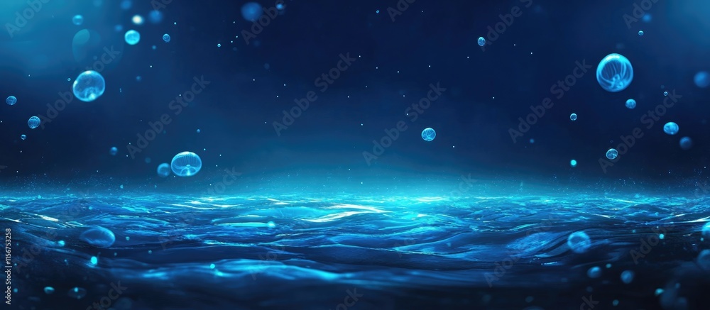 Aufkleber bioluminescent jellyfish illuminated in deep blue ocean waters creating a serene underwater scene wi