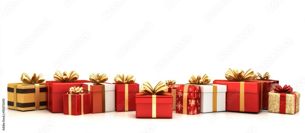 Poster festively arranged gift boxes in a studio setting with ample empty space for personalized text and s