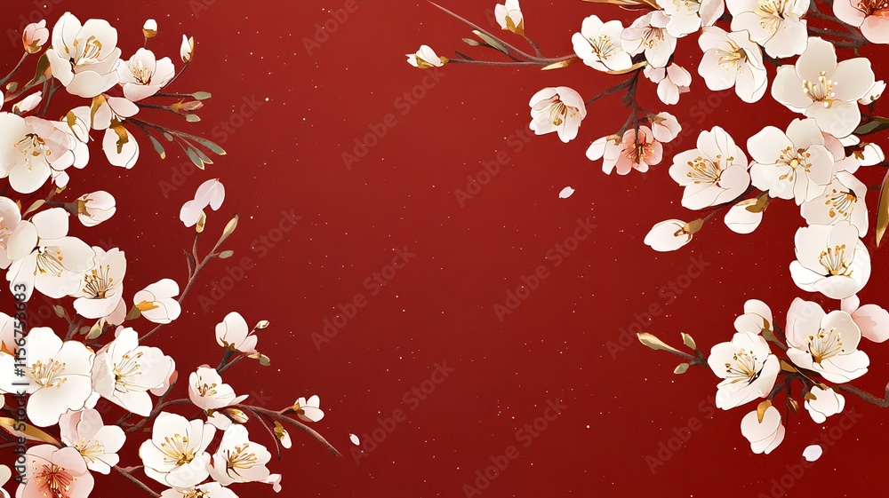 Aufkleber luxurious gold foil chinese new year design showcased on a deep crimson backdrop creating a simple y