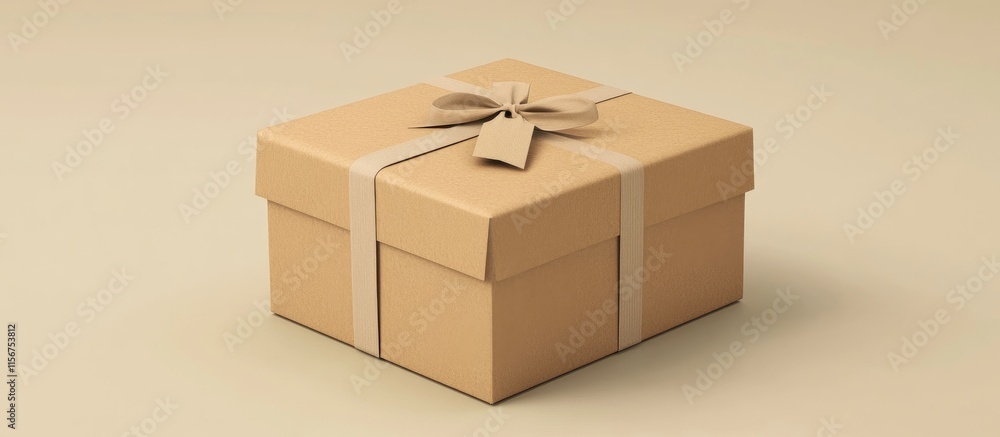 Poster brown gift box mockup with ribbon and tag elegant packaging for branding high quality image with cop