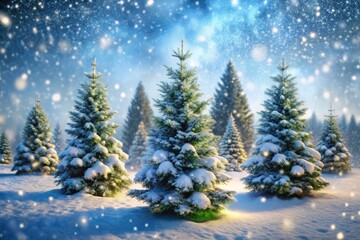 Obraz premium Snowy Christmas Trees Action Shot: Festive Winter Wonderland Background Images