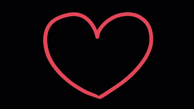 Simple hand-drawn animation writing the heart shape outline on a transparent background, alpha channel