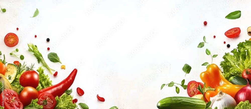 Poster vibrant fresh salad with assorted vegetables and ample space for customizable text or branding in a 