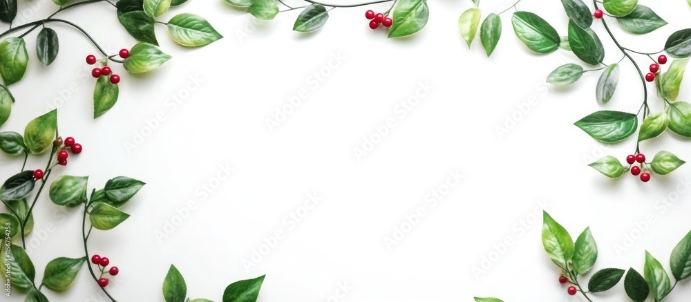 Aufkleber floral wreath design with green leaves and red berries creating a blank space for text or message pl
