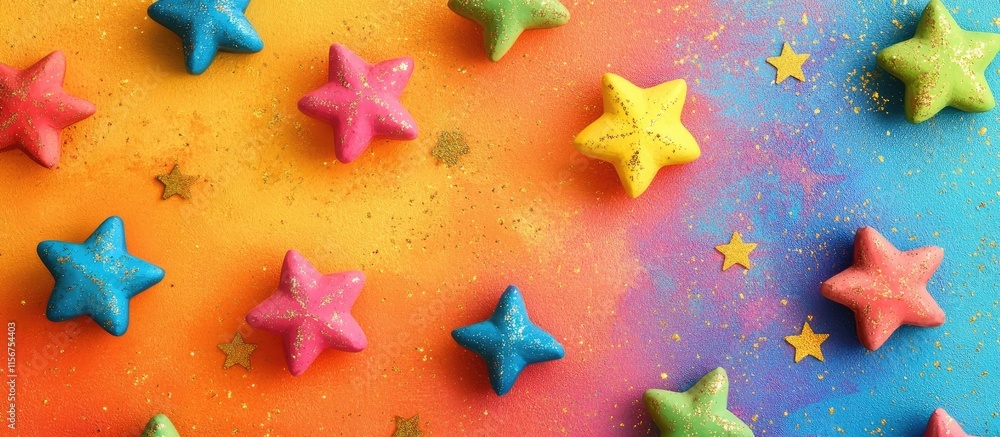 Aufkleber colorful floral star shapes on a vibrant gradient background with ample space for your custom text o