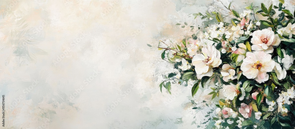 Poster floral art composition with elegant brushwork and soft background for text placement