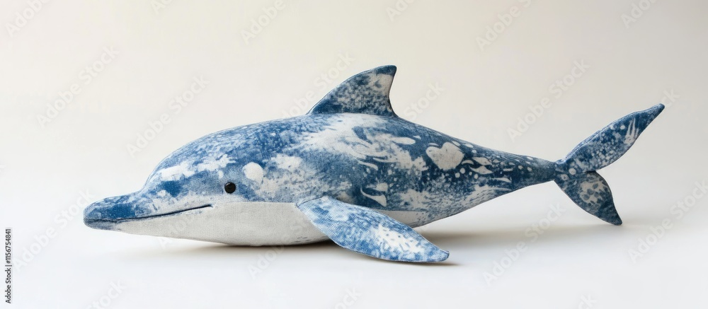 Poster fabric dolphin sculpture in blue tones with a smooth surface designed for customizable text placemen