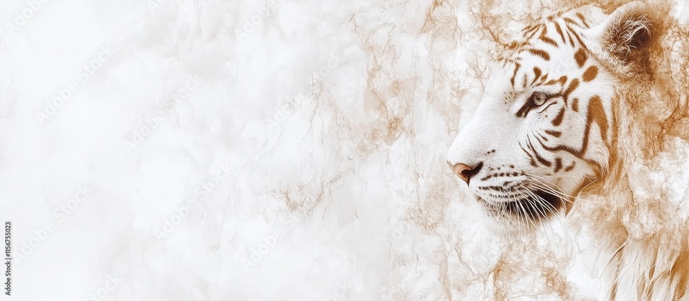 Poster close up portrait of an elegant white tiger showcasing striking features with soft background for cu