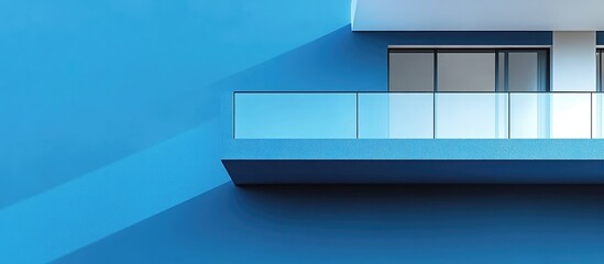 Fototapeta premium Luxury blue modern home exterior with glass balcony and ample space for text in a contemporary setting