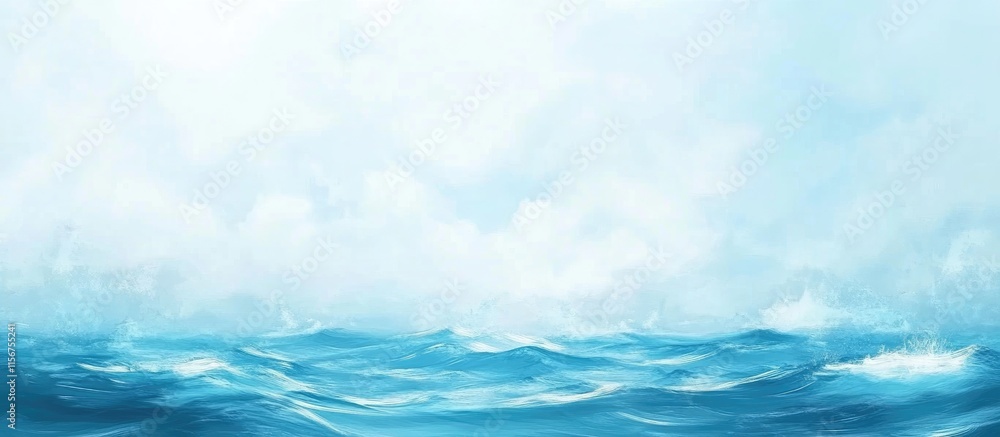 Poster serene blurred blue sea waves under a soft sky creating a tranquil backdrop with ample empty space f