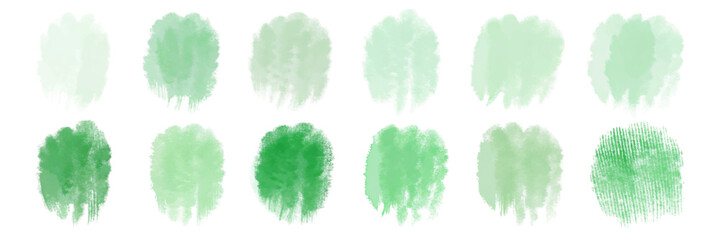 Soft green watercolor swatches, textured brush strokes, artistic background elements, nature-inspired color palette.