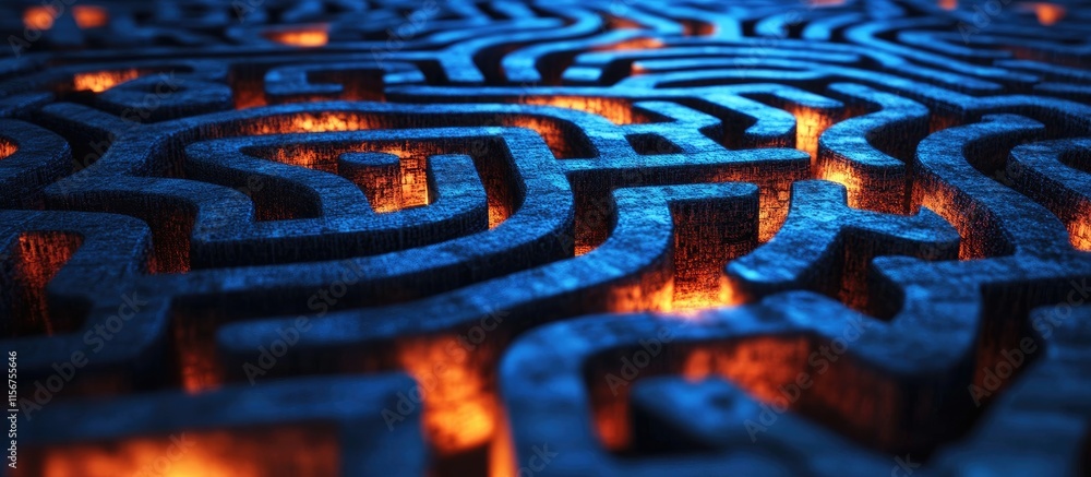 Poster intricate labyrinth of interconnected data visualizing cyberspace with glowing elements and space fo