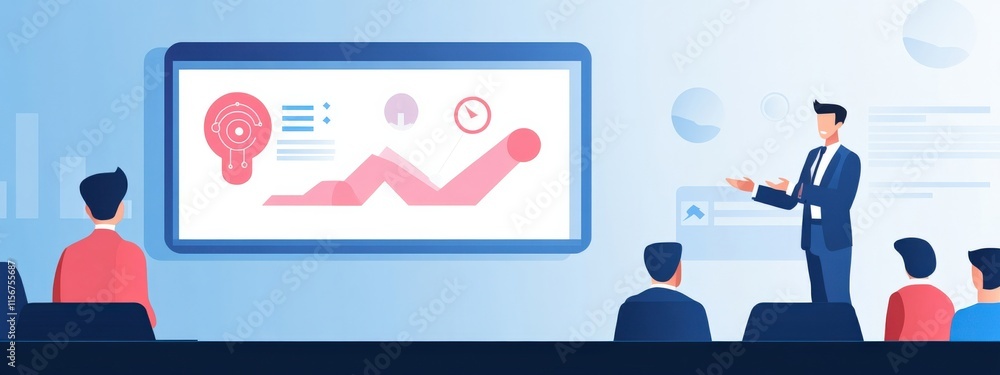Poster business presentation on artificial intelligence trends with graphs and infographics in a modern con