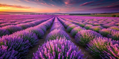 Fototapeta premium Stunning Aerial View of Deep Purple Lavender Fields - Wide Angle Photography