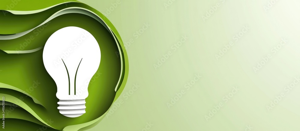 Poster green and white light bulb shape design with empty space for text on a soft green background for eco
