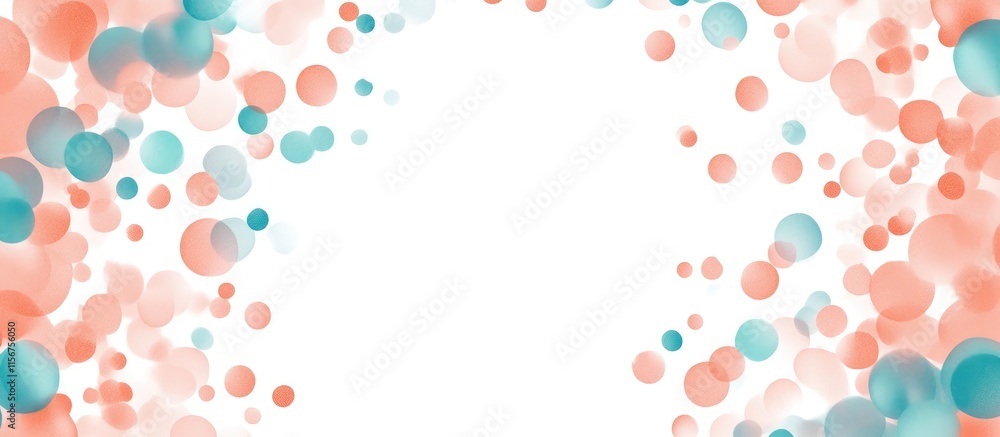 Poster aqua and salmon confetti background design with vibrant bokeh elements creating a spacious area for 