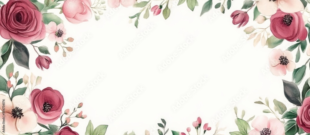 Poster elegant floral border design featuring pink white and green tones with ample empty space for text or