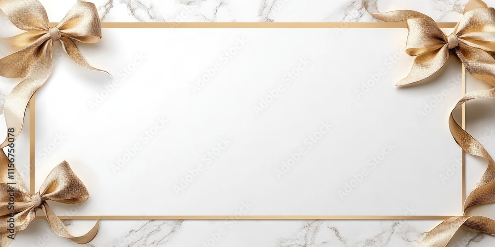 Poster elegant banner design featuring gold ribbons and bows on a marble background with ample copy space f