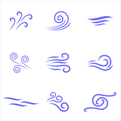 Obraz premium Wind air flow vector icon set. Air icon set vector design template.